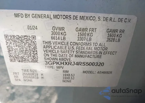 2024 Honda Prologue Touring из США, поврежденный, VIN 3GPKHXRJ4RS500320